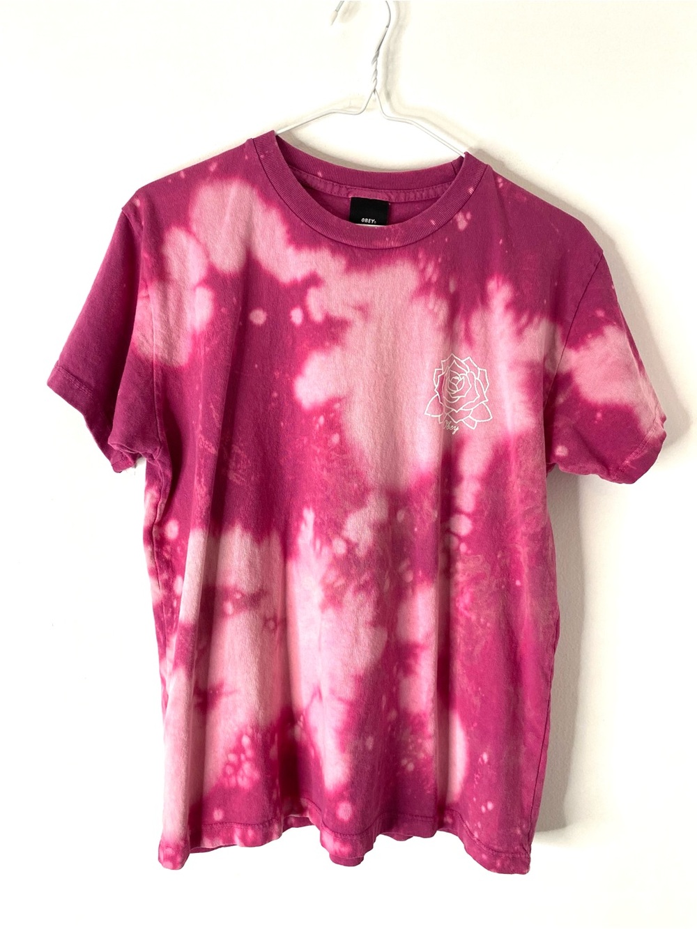OBEY Worldwide Pink Bleach Tie Dye Rose Graphic Tee